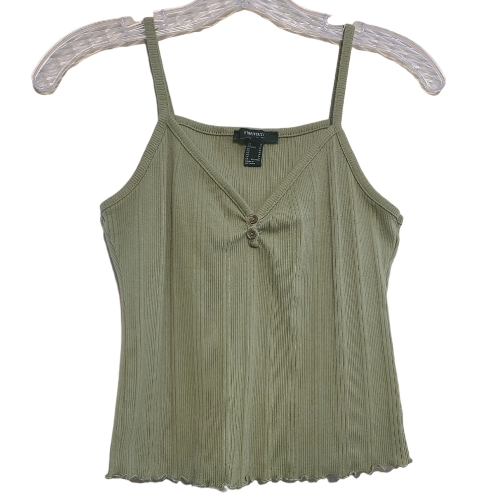 Forever 21 | Women's Green Ribbed Camisole Shirt (Size Medium)